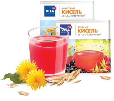 VitaPRO Специализированный пищевой продукт диетического профилактического питания серии "Напитки при вредных условиях труда" "Кисель фруктовый/ягодный детоксикационный". Пакет 20 г.Для замены молока.  фото, изображение, баннер