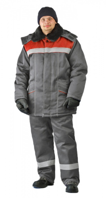 Костюм зимний "ВЬЮГА" куртка/полукомбинезонцвет: т.серый/красный  фото, изображение, баннер