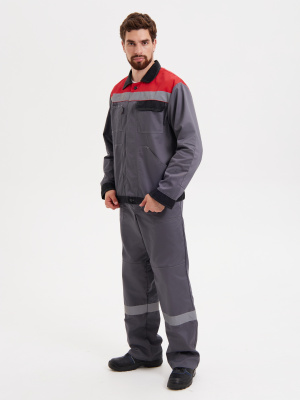 Костюм "Корпус" (куртка+п/к) тк. смесовая, т.серый/черный/красный  фото, изображение, баннер