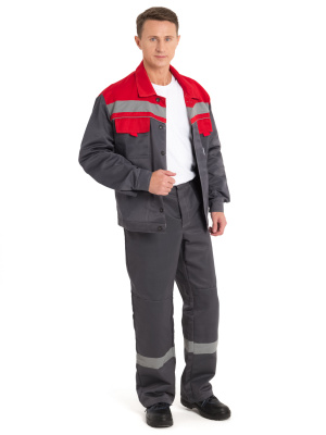 Костюм "Нова" КУРТКА+БРЮКИ, цв. сер/красн. тк. смесовая фото, изображение, баннер