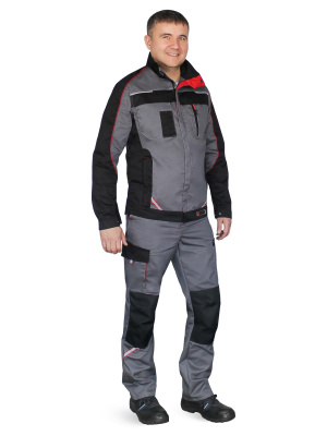 Костюм "КОСТА" куртка+брюки, цв. серый/чёрный/красный (тк.Tomboy)  фото, изображение, баннер
